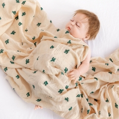 Baby age group Cactus custom print swaddle muslin organic cotton blanket